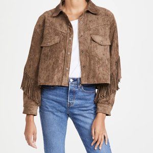 BLANKNYC brown fringe crop jacket shacket size XS